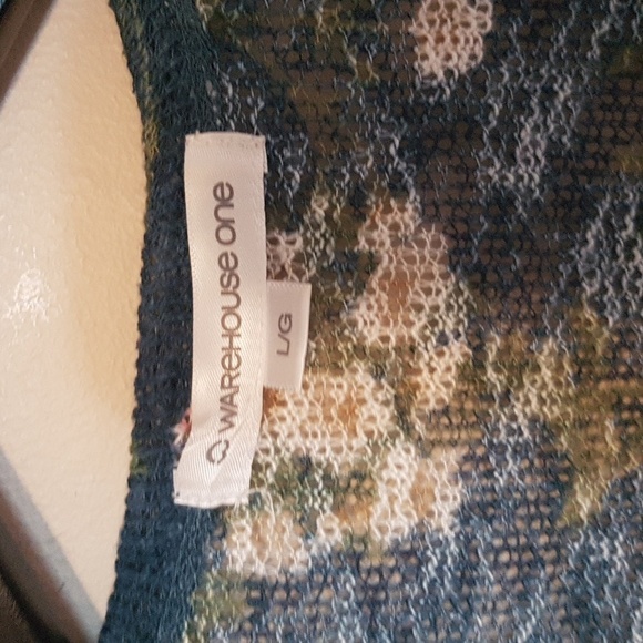 Warehouse One teal green floral print light knit  cardigan - Picture 3 of 6